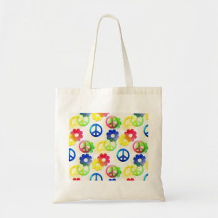 Groovy Hippie Peace Signs Flower Power Sparkles Tote Bag