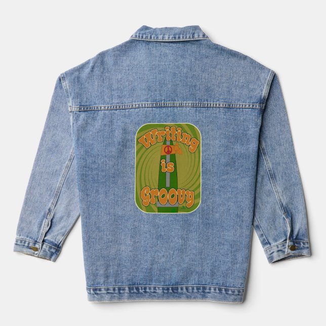 Groovy Hippie Pen Funny Author Art Denim Jacket (Back)
