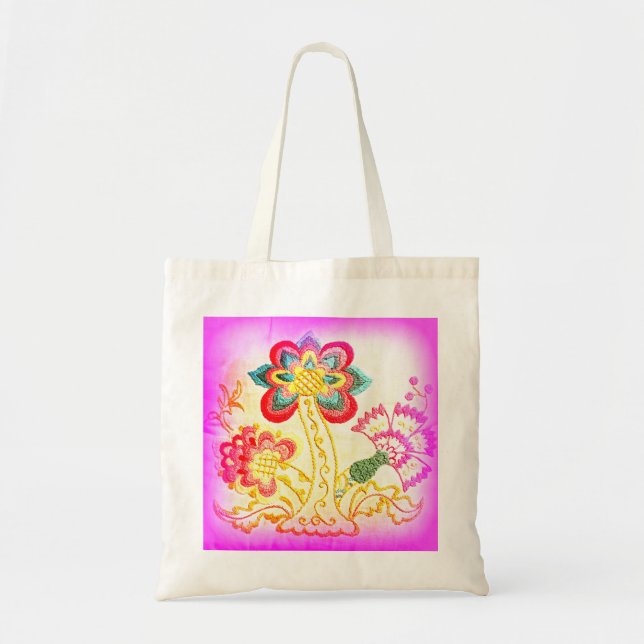 groovy hippie pink palm tree tote bag (Front)