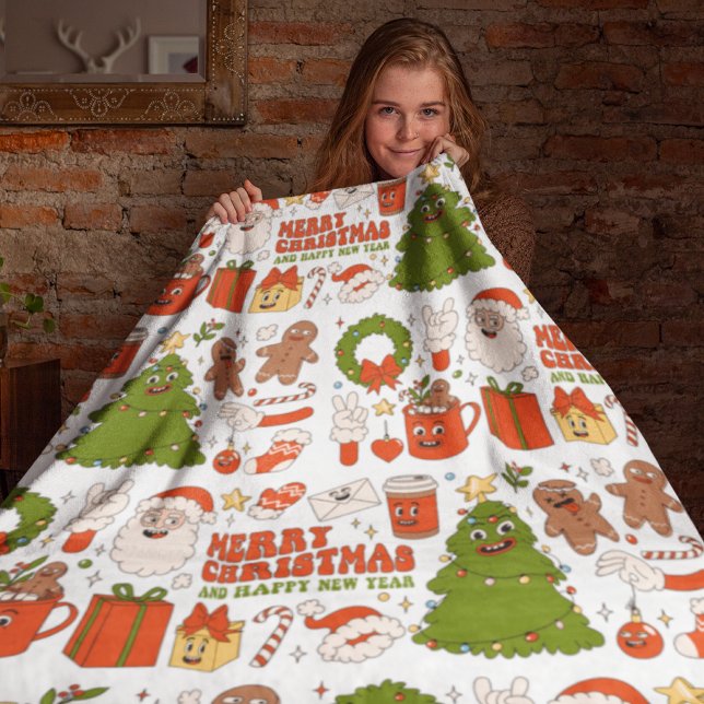 Groovy Hippie Retro Merry Christmas Santa Funny Sherpa Blanket (Creator Uploaded)