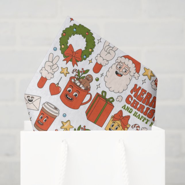 Groovy Hippie Retro Merry Christmas Santa Funny Tissue Paper (Gift Bag)