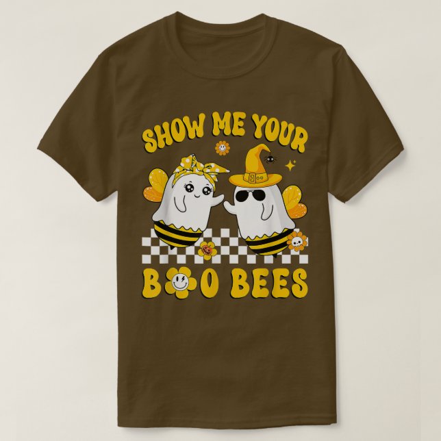 Groovy Hippie Show Me Your Boo Bees Boo Ghost Hall T-Shirt (Design Front)