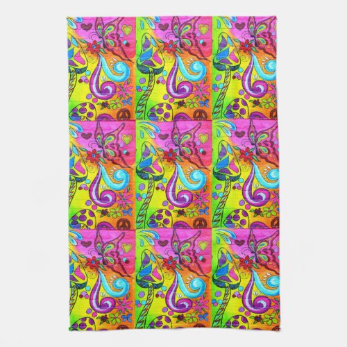 groovy hippie_style mushroom butterflies towel