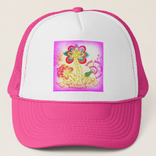 groovy hippie-style palm tree pink hat