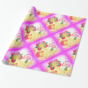 groovy hippie-style palm trees wrapping paper