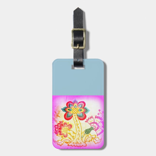 groovy hippie-style pink palm tree luggage tag (Front Vertical)