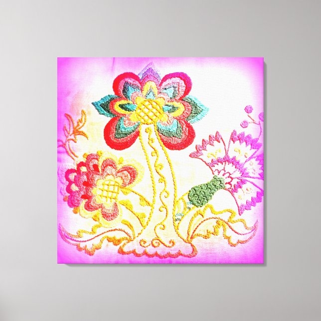 groovy hippie-style pink palm tree wrapped canvas print (Front)