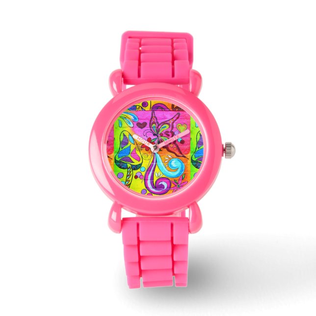 groovy hippie style pink watch (Front)