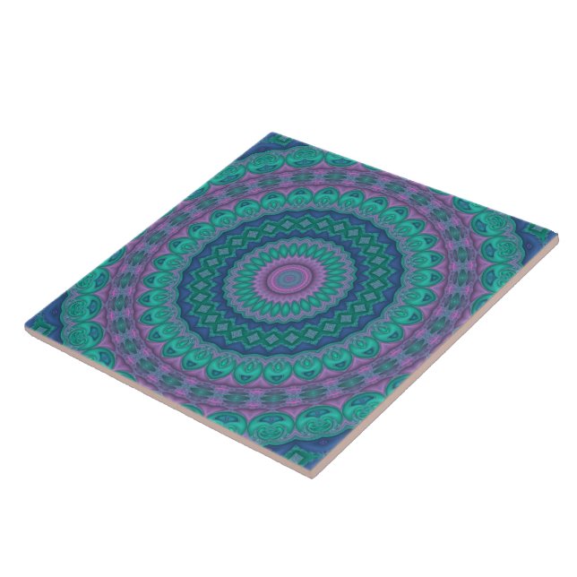 Groovy Hippie Trippy Colorful Jewel Tone Mandala Ceramic Tile (Side)