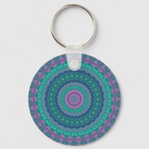 Groovy Hippie Trippy Colorful Jewel Tone Mandala Keychain