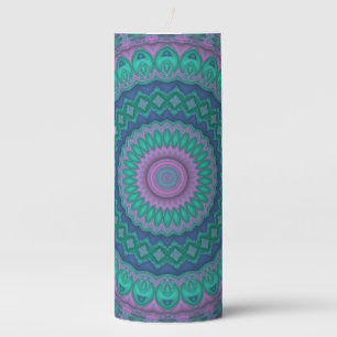 Groovy Hippie Trippy Colorful Jewel Tone Mandala Pillar Candle