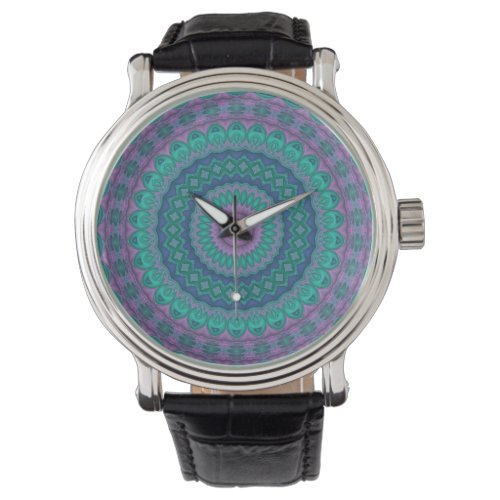 Groovy Hippie Trippy Colorful Jewel Tone Mandala Watch
