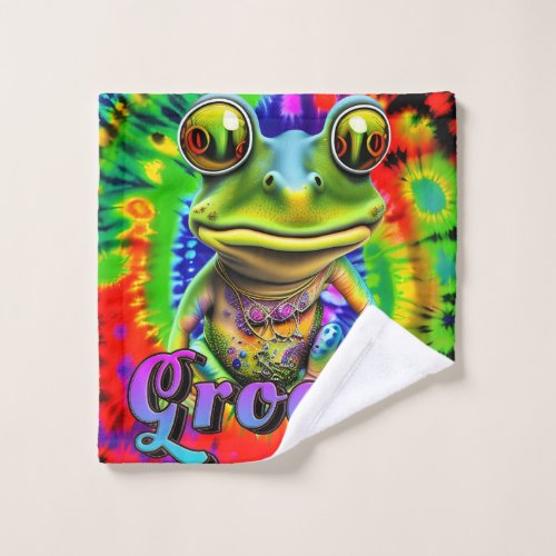Groovy Hippie Trippy Frog Psychedelic Wash Cloth