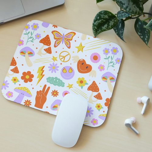 Groovy Hippie Trippy Retro Flower Funky Vibes Mouse Pad