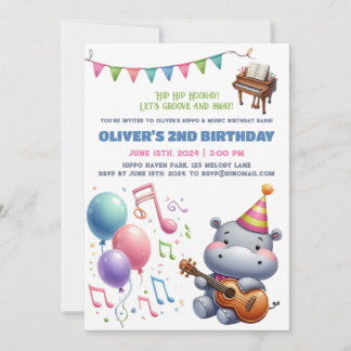 "Groovy Hippo Birthday Bash Bonanza!" Invitation