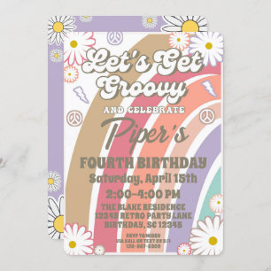Groovy Hippy Boho Rainbow & Daisy Girls Birthday I Invitation