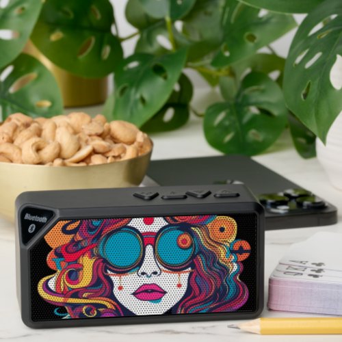 Groovy Hippy Girl Trippy Abstract Illustration Bluetooth Speaker