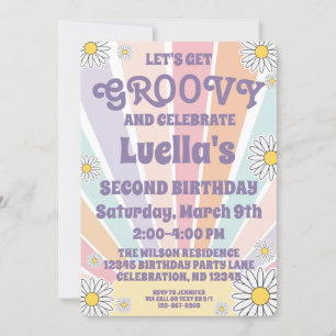 Groovy Hippy Sun & Daisy Girls Birthday Invitation