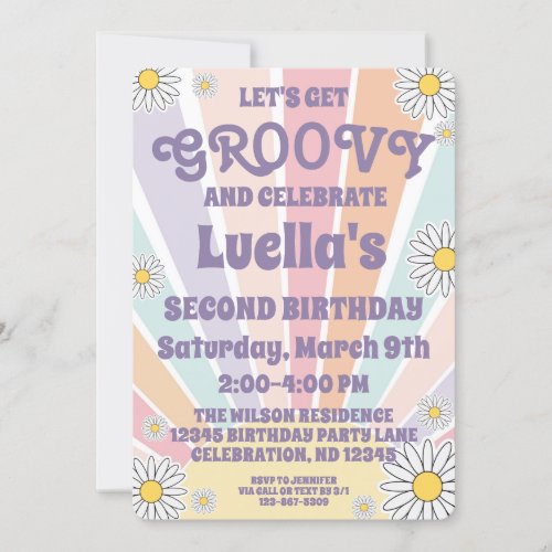 Groovy Hippy Sun  Daisy Girls Birthday Invitation