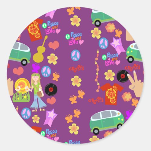 Groovy Hippy Vibes Purple Pattern Art Classic Round Sticker