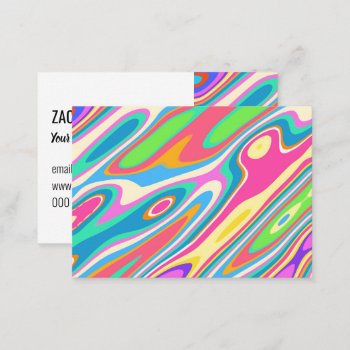 Groovy Hipster Retro Rainbow Pattern Template Business Card by prawny_cards at Zazzle