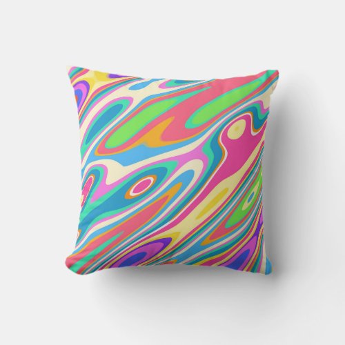 Groovy Hipster Retro Rainbow Surface Pattern  Throw Pillow