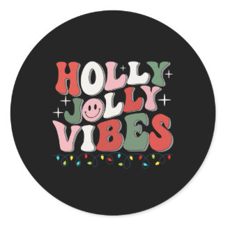 Groovy Holly Xmas Jolly Vibes Christmas Lights San Classic Round Sticker