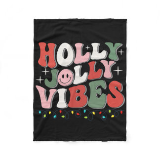 Groovy Holly Xmas Jolly Vibes Christmas Lights San Fleece Blanket