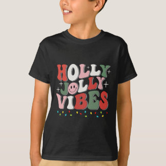 Groovy Holly Xmas Jolly Vibes Christmas Lights San T-Shirt