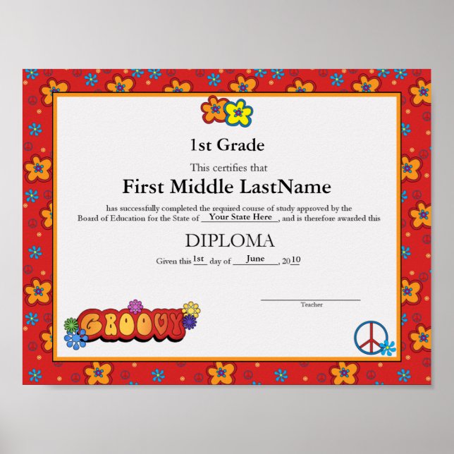 Groovy Homeschooler Diploma Poster (Front)