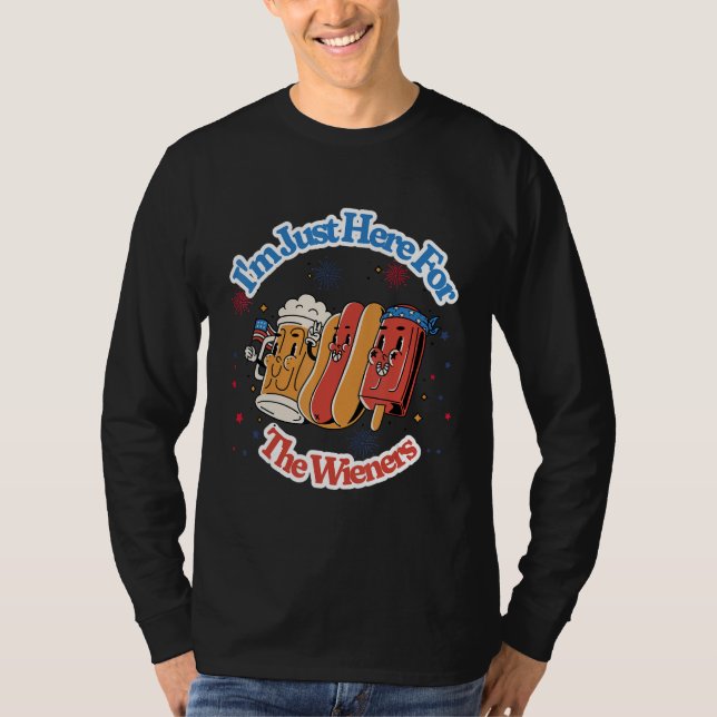 Groovy Hot Dog I'm Just Here For The Wieners 4th o T-Shirt (Front)