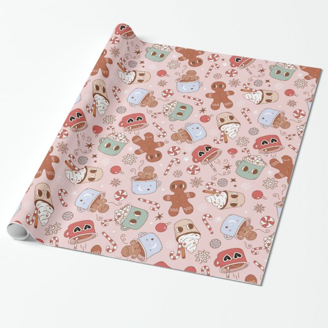 Groovy Hot Drink Cookies 12 Days of Christmas Gift Wrapping Paper (Unrolled)