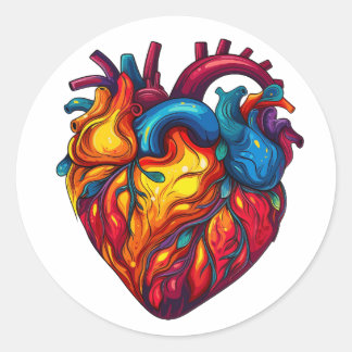 Groovy Human Heart Anatomy Design | Retro Colors Classic Round Sticker