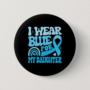 Groovy I Wear Blue For Autism Awareness Family Mat Button