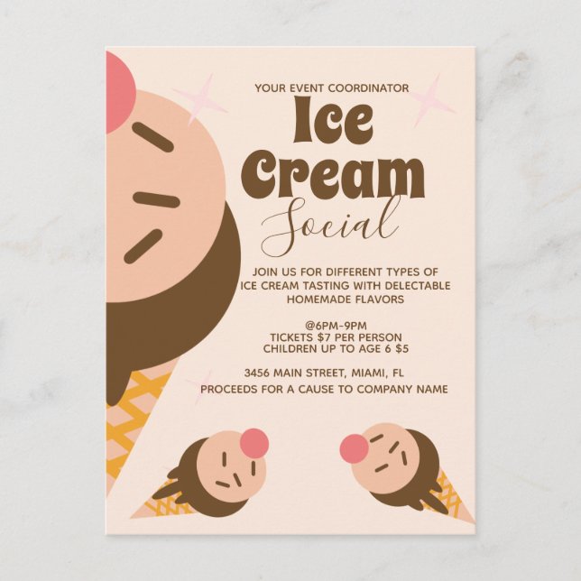 Groovy Ice Cream Cone Social Flyer Invitation Postcard (Front)