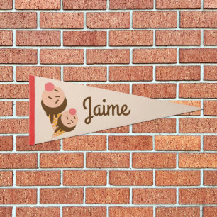 Groovy Ice Cream Cones Kids Name Pennant Flag