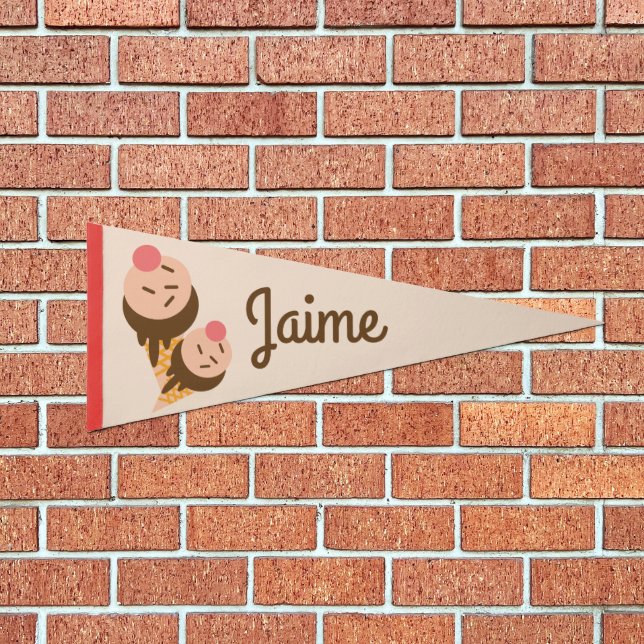 Groovy Ice Cream Cones Kids Name Pennant Flag (Front)