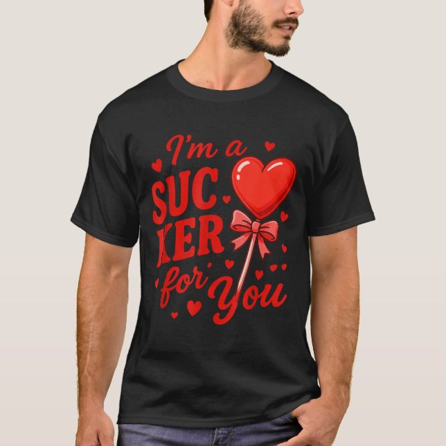 Groovy I'm A Sucker For You Retro Heart Candy Vale T-Shirt (Front)