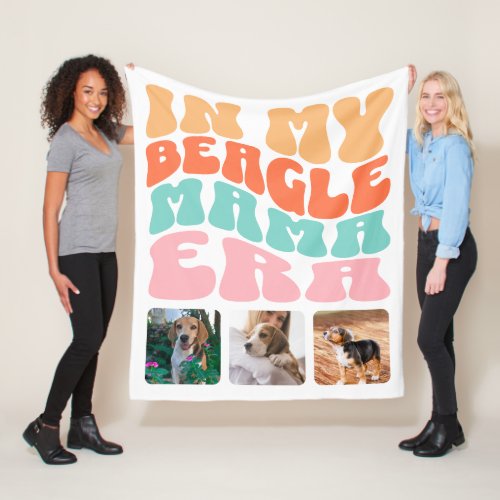 Groovy In My Beagle Mama Era Dog Mom 3 Photo Fleece Blanket