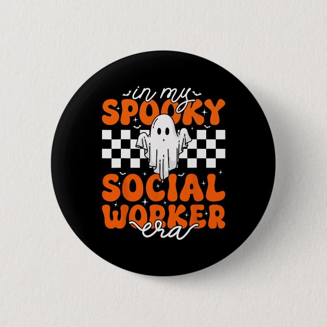 Groovy In My Spooky Social Worker Era Cute Ghost H Button (Front)