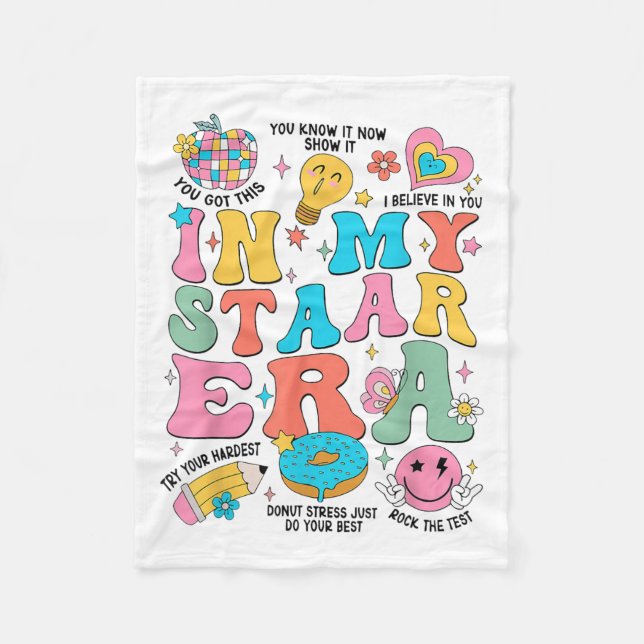 Groovy In My Starr Era Testing Day Teacher Kids Mo Fleece Blanket (Front)
