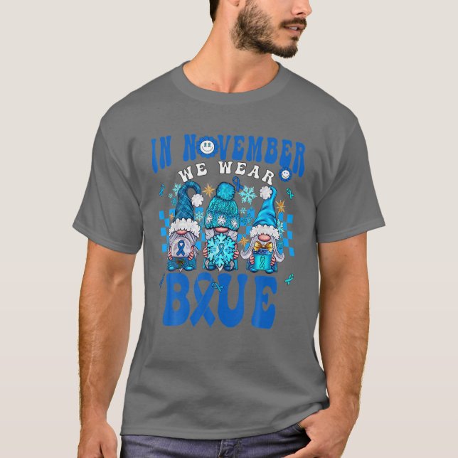 Groovy In November We Wear Blue Gnomes Diabetes Aw T-Shirt (Front)