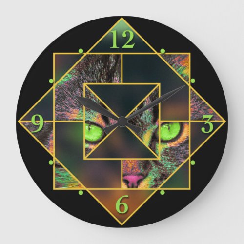 Groovy Interlocking Diamond Pop Art Pet Cat Large Clock