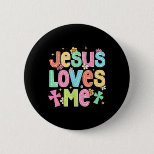 Groovy Jesus Loves Me Biblical Christian Church Button