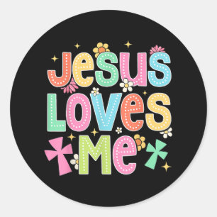 Groovy Jesus Loves Me Biblical Christian Church  Classic Round Sticker
