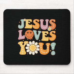 Groovy Jesus Loves You Kids Women Religious Faith Mouse Pad