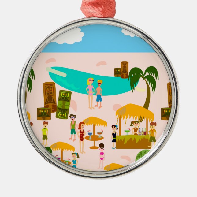 Groovy Jet Set Pool Party Metal Ornament (Front)