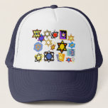 Groovy Jewish Stars Happy Hannukah! Trucker Hat<br><div class="desc">Beautiful Stars of David adorn this baseball cap. Great for Holiday events and parties! From the Kabbalah Rocks designer line. Happy Chanukkah!</div>