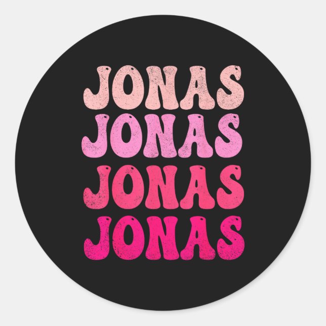 Groovy Jonas First Name D I Love Jonas Tees Meme  Classic Round Sticker (Front)