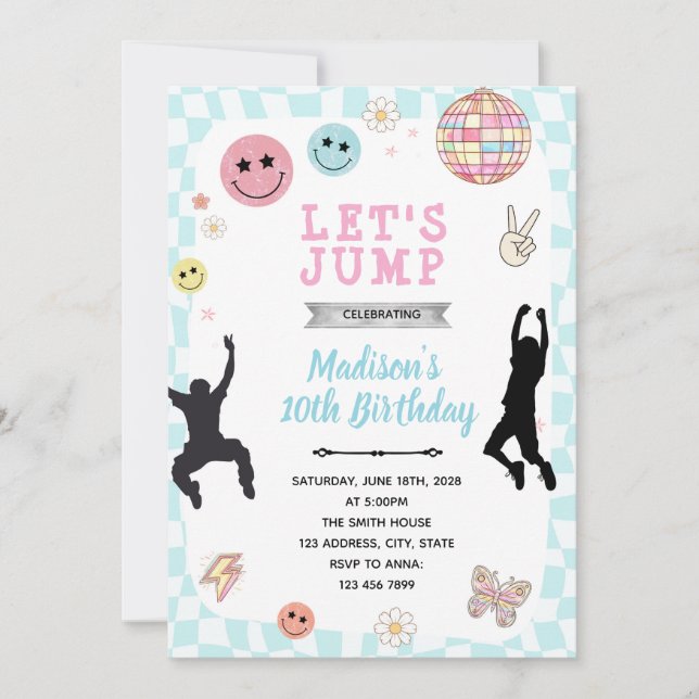 Groovy jump birthday party invitation (Front)